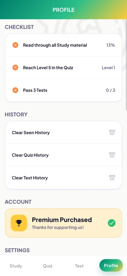 Profile and premium screen