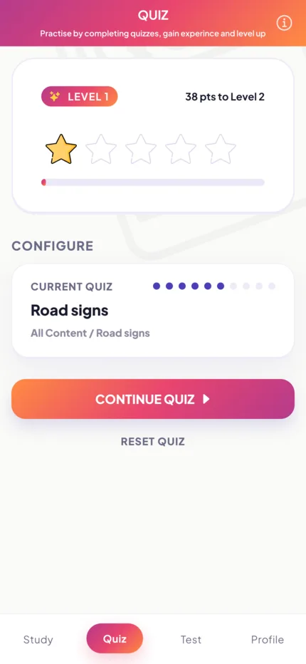 Quiz setup in light mode