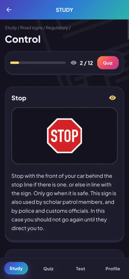 Study control topic in dark mode