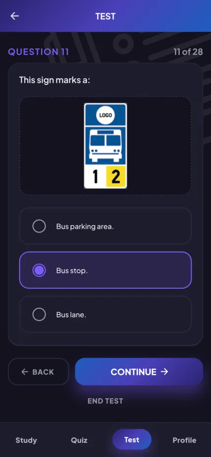 Mock test question in dark mode